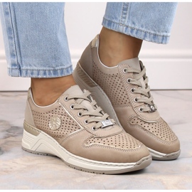 Deportivas mujer Rieker N4346-60 beige calado cuña 7