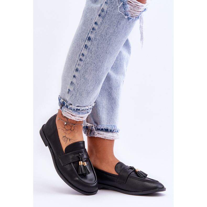 Mocasines clásicos de cuero con flecos Black Camis negro 1