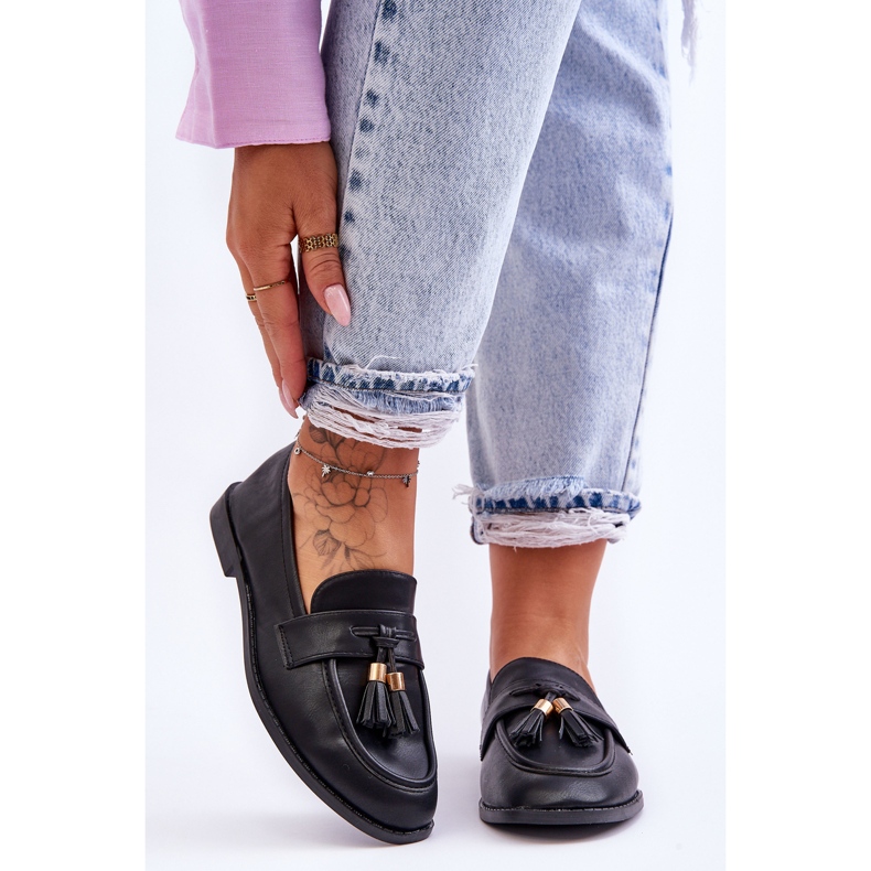 Mocasines clásicos de cuero con flecos Black Camis negro 2