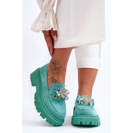 PS1 Mocasines De Mujer Con Cristales Decorativos Verde Avril 6