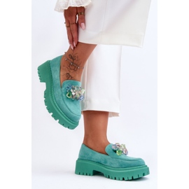 PS1 Mocasines De Mujer Con Cristales Decorativos Verde Avril 2 PS1 Mocasines De Mujer Con Cristales Decorativos Verde Avril 2