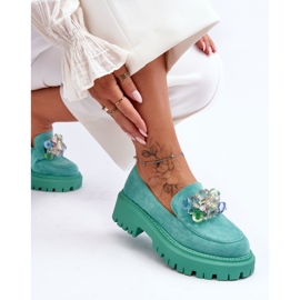 PS1 Mocasines De Mujer Con Cristales Decorativos Verde Avril 3