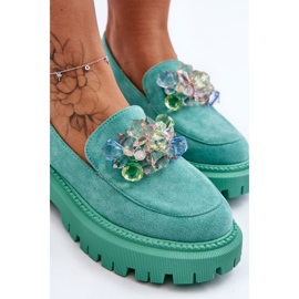 PS1 Mocasines De Mujer Con Cristales Decorativos Verde Avril 4