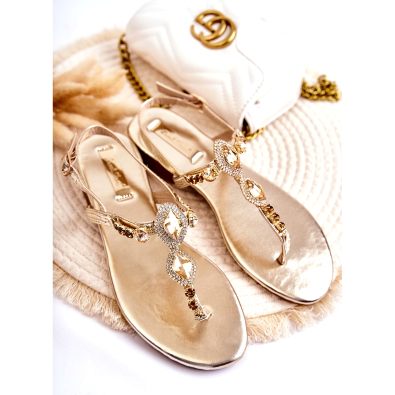 Sandalias chanclas de moda para mujer con pedrería dorada decorativa dorado 7