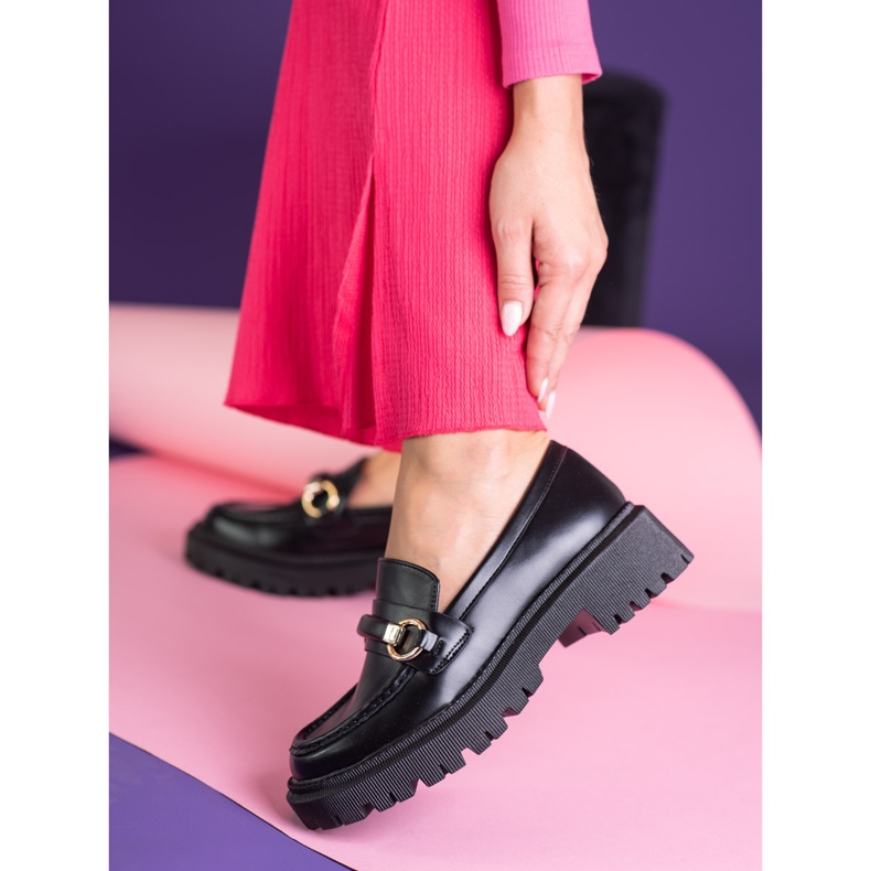 Mocasines de mujer Shelovet negros fabricados en piel ecológica 2