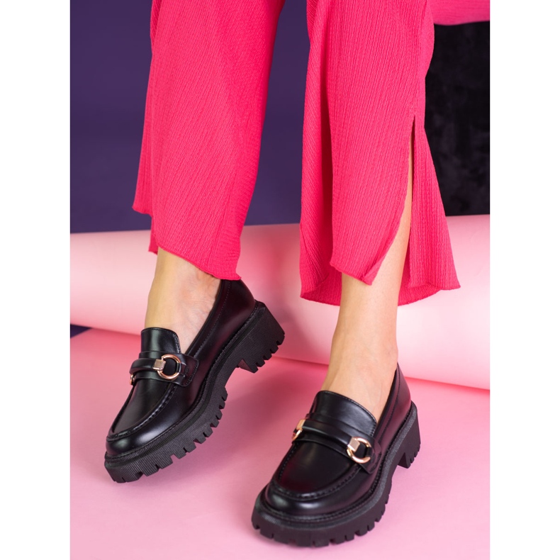 Mocasines de mujer Shelovet negros fabricados en piel ecológica 1