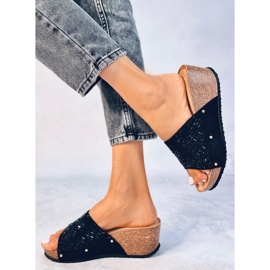 Greco Sandalias cuña negras negro 5