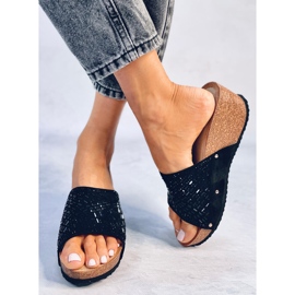 Greco Sandalias cuña negras negro 4
