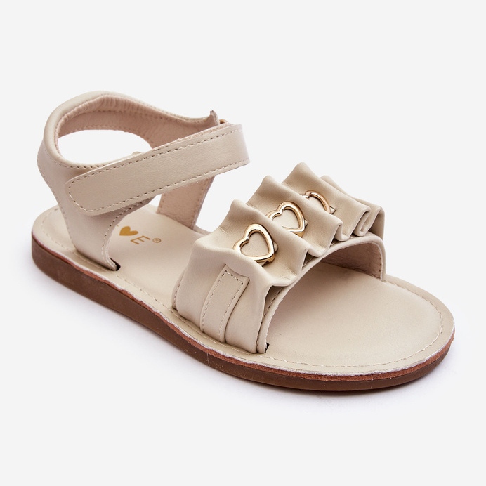 Sandalias Infantiles Con Velcro Corazones Beige Havana 1