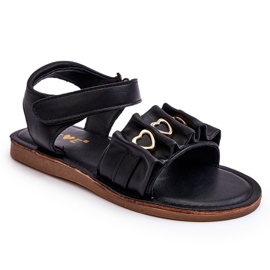 Sandalias Infantiles Con Velcro Corazones Negro Havana 6