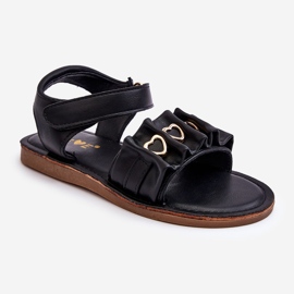 Sandalias Infantiles Con Velcro Corazones Negro Havana 1