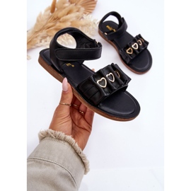 Sandalias Infantiles Con Velcro Corazones Negro Havana 4