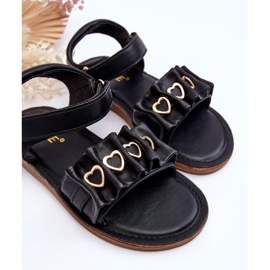 Sandalias Infantiles Con Velcro Corazones Negro Havana 5