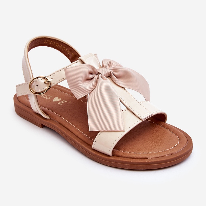 Sandalias infantiles lacadas con lazo, beige Netina 1