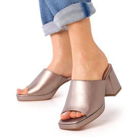 Zapatillas de casa de mujer Sergio Leone KL322 platino en un poste con una banda elástica plata 8