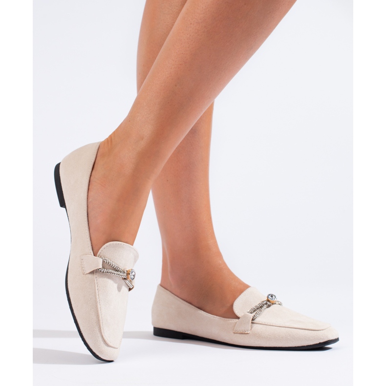 Mocasines Shelovet de ante beige con adornos 1