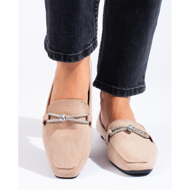 Mocasines Shelovet de ante beige con adornos 1