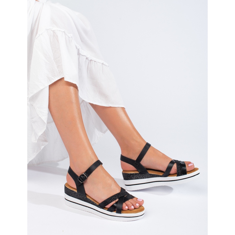 Sandalias cuña mujer Shelovet negras negro 1