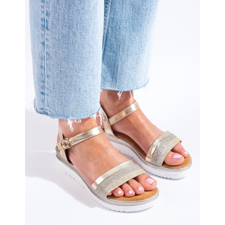 Sandalias mujer plataforma Shelovet oro dorado 1
