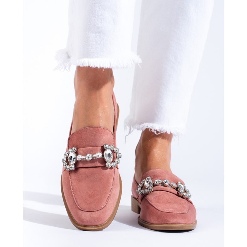 Mocasines de ante rosa oscuro con hebilla Shelovet rosado 1 Mocasines de ante rosa oscuro con hebilla Shelovet rosado 1