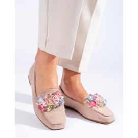 Mocasines en ante beige con cristales de Shelovet 2