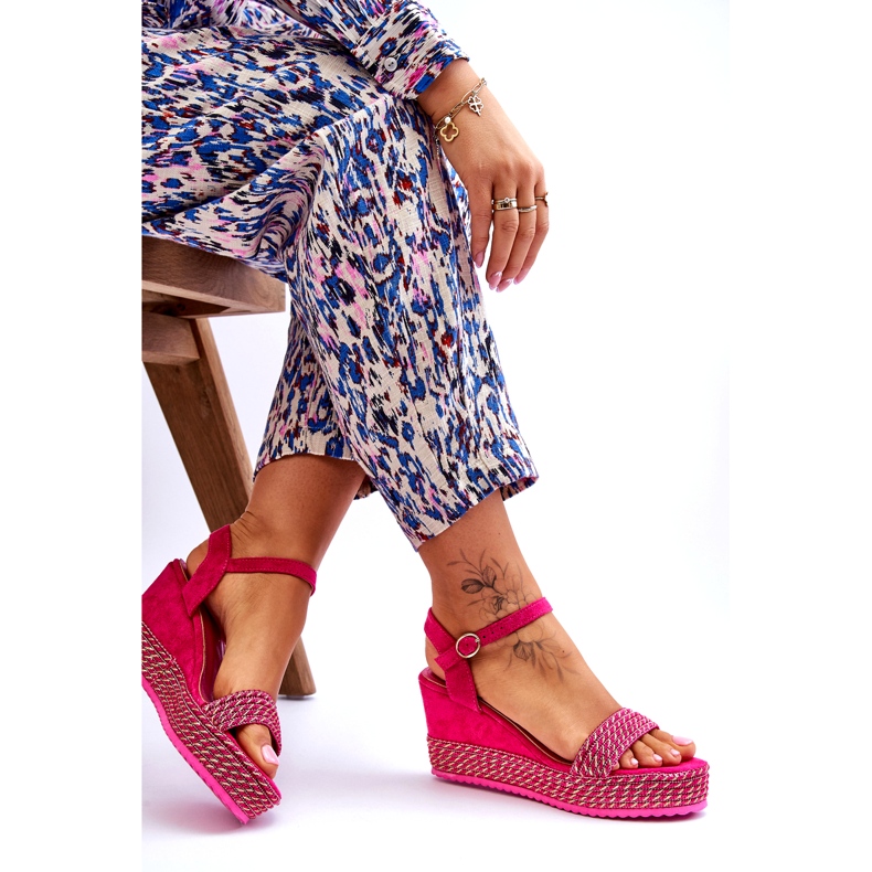 Sandalias de cuña fucsia clásicas para mujer rosa 7