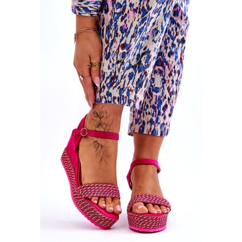 Sandalias de cuña fucsia clásicas para mujer rosado 1 Sandalias de cuña fucsia clásicas para mujer rosado 1
