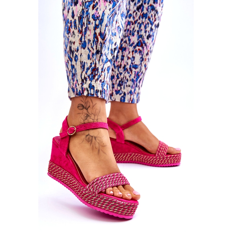 Sandalias de cuña fucsia clásicas para mujer rosado 2 Sandalias de cuña fucsia clásicas para mujer rosado 2