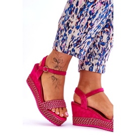 Sandalias de cuña fucsia clásicas para mujer rosa 3