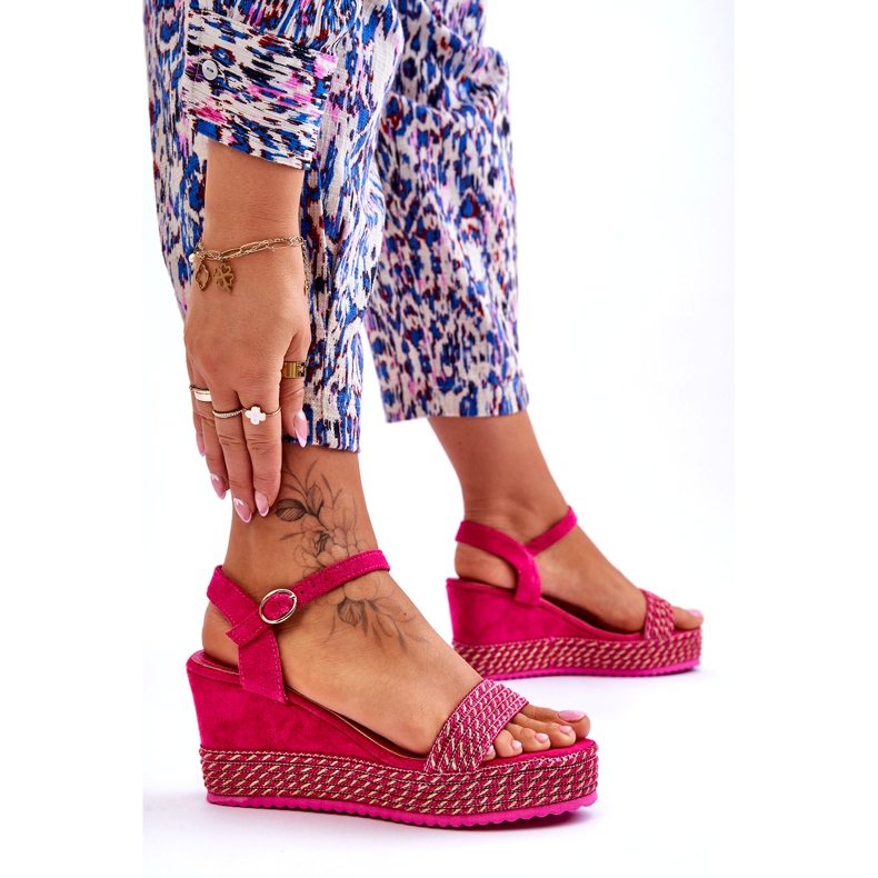Sandalias de cuña fucsia clásicas para mujer rosado 4 Sandalias de cuña fucsia clásicas para mujer rosado 4