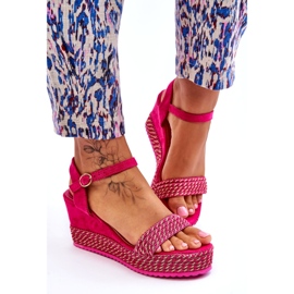 Sandalias de cuña fucsia clásicas para mujer rosado 5 Sandalias de cuña fucsia clásicas para mujer rosado 5