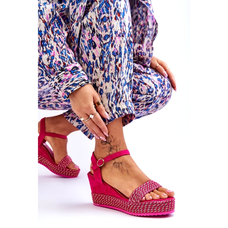 Sandalias de cuña fucsia clásicas para mujer rosa 6