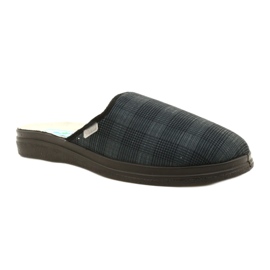 Pantuflas aislantes para hombre befado con estampado de cuadros de pu 132M016, azul marino 1