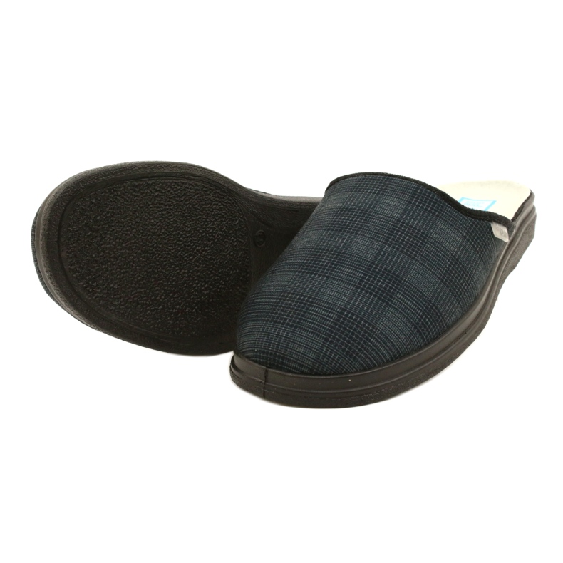 Pantuflas aislantes para hombre befado con estampado de cuadros de pu 132M016, azul marino gris 4