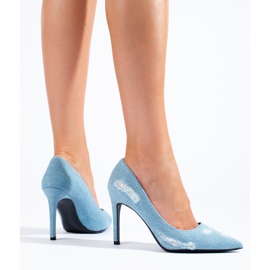 Zapatos de salón vaquero Shelovet con tacón alto azul 3