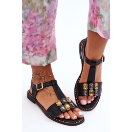 Sandalias Mujer S.Barski Con Piedras KV-2775-30 Negro 3