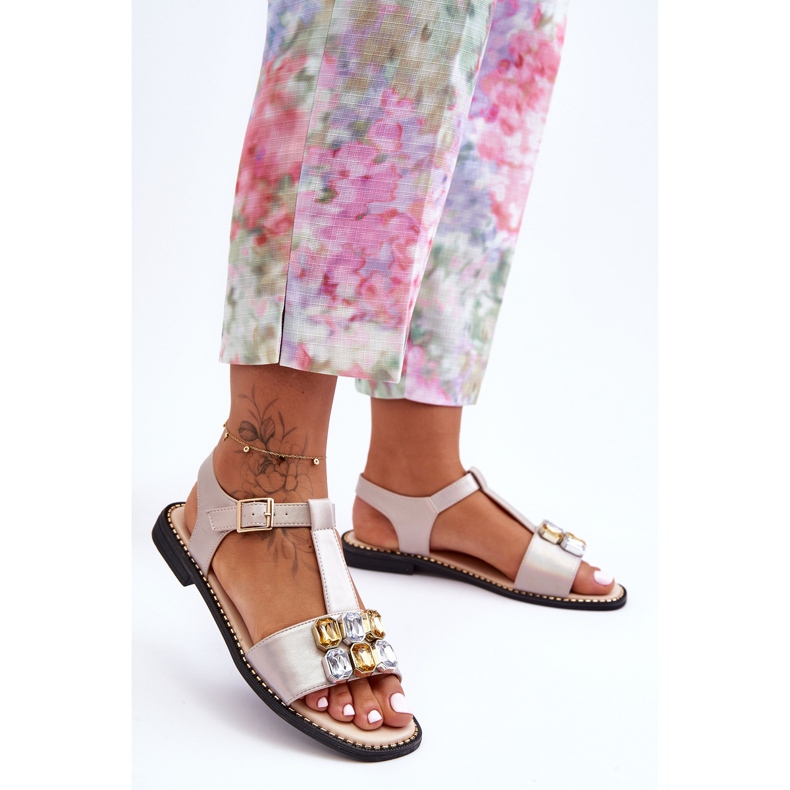 Sandalias Mujer S.Barski Con Piedras KV-2775-30 Beige 2