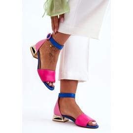 Sandalias Piel Tacón Dorado Laura Messi 2143 Rosa-Azul rosado 2