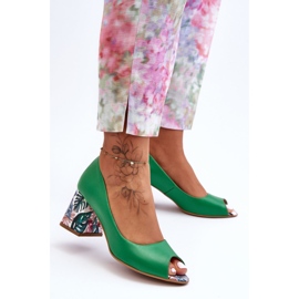 Lewski Shoes Zapatos De Salón De Piel Con Tacón Decorativo Leski Shoes 2608/K Verde 1