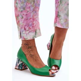 Lewski Shoes Zapatos De Salón De Piel Con Tacón Decorativo Leski Shoes 2608/K Verde 2