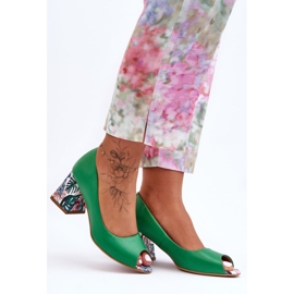 Lewski Shoes Zapatos De Salón De Piel Con Tacón Decorativo Leski Shoes 2608/K Verde 6