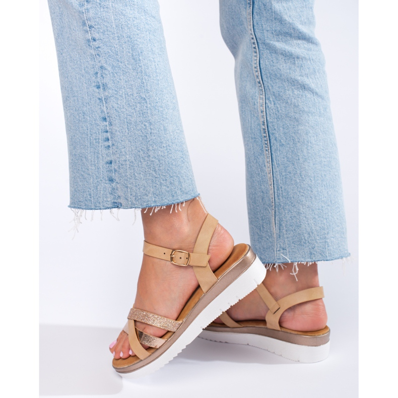 Sandalias cuña Shelovet beige marrón 1