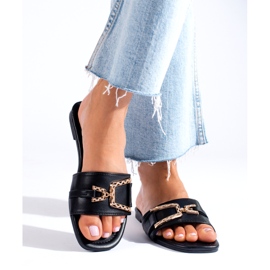 Chanclas de mujer negras con hebilla dorada de Shelovet negro 3