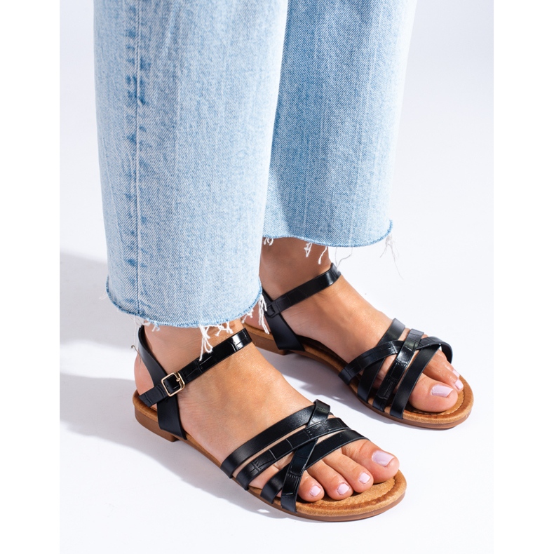 Sandalias planas de mujer Shelovet negras negro 1