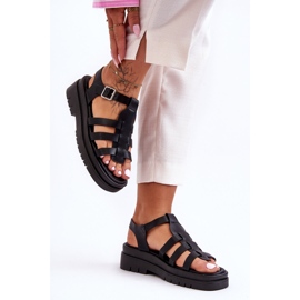 Sandalias Planas De Piel Con Tiras Negro Diosa 2
