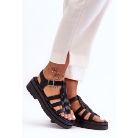 Sandalias Planas De Piel Con Tiras Negro Diosa 5