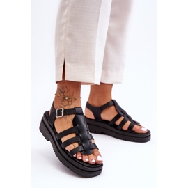 Sandalias Planas De Piel Con Tiras Negro Diosa 7