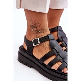 Sandalias Planas De Piel Con Tiras Negro Diosa 4