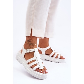 Sandalias Planas De Piel Con Rayas Diosa Blancas blanco 1