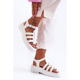 Sandalias Planas De Piel Con Rayas Diosa Blancas blanco 2